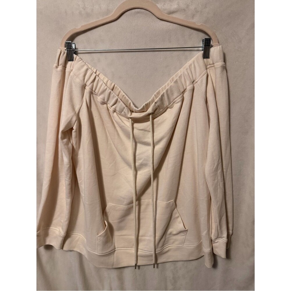 Forever 21 Off-Shoulder Cream Pullover Hoodie 1X